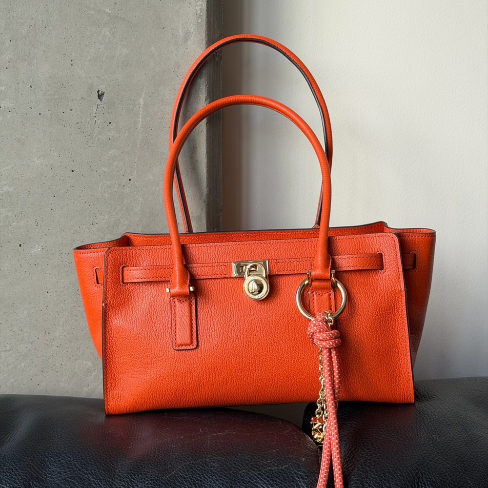 Michael Kors Hamilton Orange Leather Satchel purse